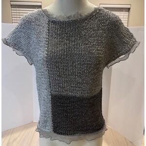 Luisa Cerano Silver Metallic Knit Colorblock Cap Sleeve Top Made in Italy Sz M